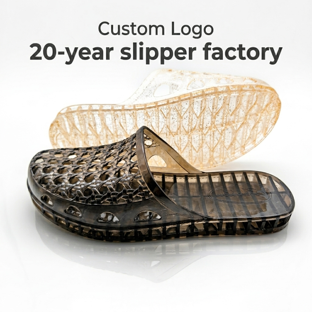 Custom Summer Women Open Toe Slip-On Platform Clear Jelly Breathable Outdoor Glitter PVC Slippers Beach Slides