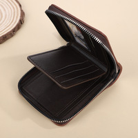 Dompet Pendek Pria Vintage Horizontal dengan Banyak Slot Kartu, Kantong Koin Ber-resleting, Tempat Kartu ID Multifungsi, Bahan PU Pabrik