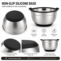 Ensemble de bols à salade en acier inoxydable avec tasses graduées et couvercle en verre avec échelle en ml et base antidérapante pour la cuisine australienne