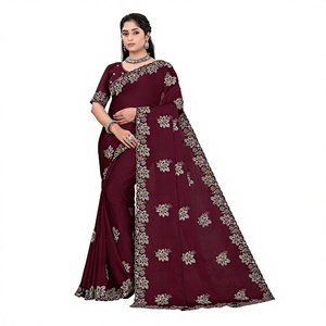 Vexotrend Indian Designer Women's <b>Satin</b> Chiffon <b>Saree</b> Embroidery Swarovski Patola Design Traditional Style Wedding Party Diwali - Product Image 1