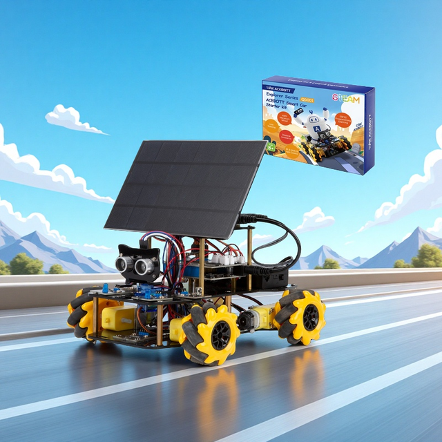 ACEBOTT Kids Electronics and Coding Kit ESP32 DIY 4WD Robot Solar Car for Arduino Beginner STEM Project