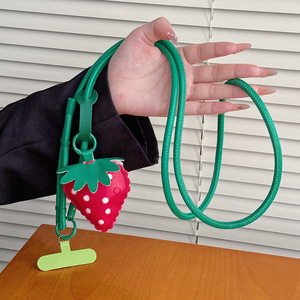 PU <b>Leather</b> Strawberry <b>Lanyard</b> Creative Lovely 3D <b>lanyard</b> New Wrist <b>Leather</b> Rope Bag hanging Decoration Strap Adjustable Sling - Product Image 2