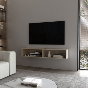 Estante Flotante para TV en Melamina con Dos Estantes, Estante de Pared en Roble Blanco - Product Image 1