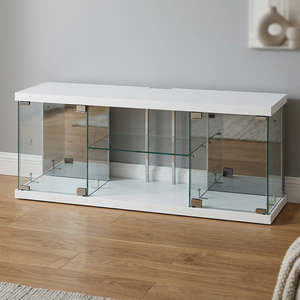 Modern Glass <b>TV</b> Stand with Storage 50-54 In Living Room Furniture Floor Mount Minimalist Design - Product Image 1