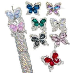 Cuentas de agujero recto de mariposa de cristal de doble cara, cuentas de pluma DIY con incrustaciones de diamantes de aleación pesada para componentes de accesorios de joyería - Product Image 5