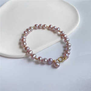 WENCHI <b>14K</b> <b>Gold</b> Natural Freshwater Grape Pink Purple Pearl Bangles & <b>Bracelets</b> 17cm Length 30g - Product Image 5