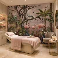 Papier peint mural tropical avec flamants roses, oiseaux exotiques de la forêt tropicale, papillons, nature, pour salon de beauté, hôtel, restaurant, décoration murale