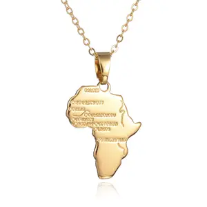 ビッグサイズクリスタルアフリカマップペンダントネックレス女性女の子24Kゴールドメッキアフリカンマップ