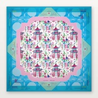 1-7_16_ Ensemble de Mahjong américain gravé à 4 couches, 160 tuiles, tapis Pagode Ciel Bleu Bleu Pâle