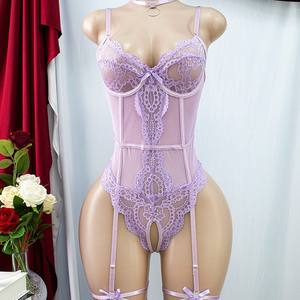 Сексуальное кружевное боди-комбинезон, комплект нижнего белья с открытым дизайном, разноцветный, на выбор, из полиэстера, прозрачное кружево, сексуальный комплект нижнего белья - Product Image 1