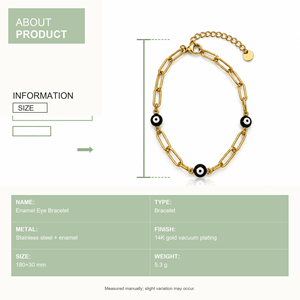 Enamel Eye <b>Charm</b> <b>Bracelet</b>-Stainless Steel & Enamel 14K Gold Plated 180+30mm Blueprint - Product Image 5