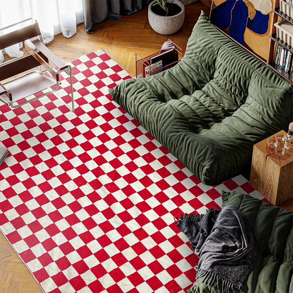 Декоративные ковры оптом по индивидуальному заказу большой искусственный ковер клетчатая печать 3D красная ковровая дорожка для гостиной