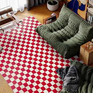 Decor Carpets Wholesale Custom Checked Large Faux Rug Plaid Check Print 3D Red Carpet Living Room
