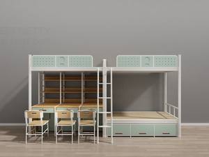 <span class=keywords><strong>Lit</strong></span> superposé triple en métal pour dortoir, meubles pour étudiants universitaires, avec table et chaises pour appartement, auberge de jeunesse - Product Image 1