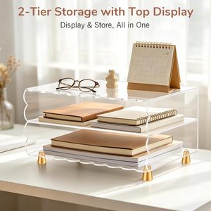 Organizador de Escritorio de Acrílico Transparente de 2 Niveles, Soporte para Clasificar Documentos y Correo, Bandeja para Archivos para Oficina y Hogar - Product Image 3