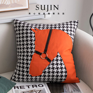 مصمم الحصان رئيس وسادة الشمال ضوء جلدية فاخرة INS البريطانية غرفة المعيشة وسادة أريكة فندق المخدة - Product Image 3