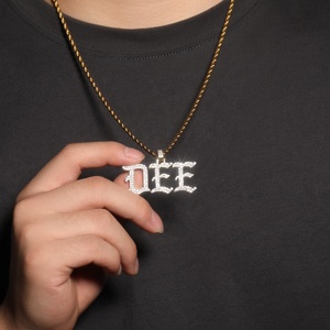 Collar de circonia cúbica con nombre, joyería personalizada, Hip Hop, gótico, letra inglesa antigua, colgante, inicial chapada en oro - Product Image 3