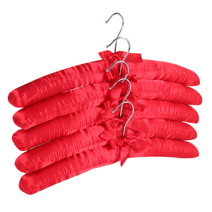 <strong>China</strong> <strong>Top</strong> <strong>Ten</strong> <strong>Selling</strong> <strong>Products</strong> Clothes Hanger Hotel Anti Slip Red Soft Fabric with Gold Hook Satin Padded Hangers - Product Image 2