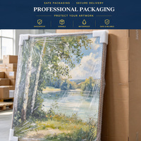 Peinture à l'huile sur toile de paysage lacustre avec bouleaux peints à la main, décoration murale pour salon et chambre, taille personnalisée, usine OEM ODM