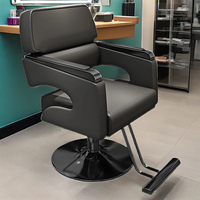 Fauteuil de Barbier Moderne Haut de Gamme en Acier Noir avec Fonctions Pivotantes et Réglables en Hauteur, Chaise de Salon pour Hommes, Spa, Salon de Coiffure en Cuir