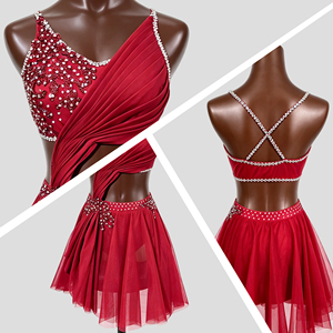 Traje de Danza Lírica Color Borgoña para Mujer Adulta, Sin Mangas, con Adornos de Pedrería, para Actuaciones en Escenario, Ballet Contemporáneo - Product Image 2