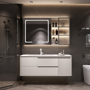 Simple crema viento roca losa doble lavabo baño gabinete combinación lavabo de cerámica sin costura - Product Image 1