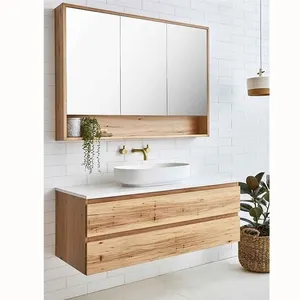 Lavabo de madera maciza de roble para Hotel, mueble de pared de estilo moderno, tocador de baño