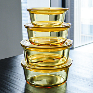 Ensemble de contenants de stockage <span class=keywords><strong>alimentaire</strong></span> en verre carré rond ambré hermétique moderne avec couvercles, bol en verre pour la cuisine à domicile, boîte à lunch pour étudiants - Product Image 5