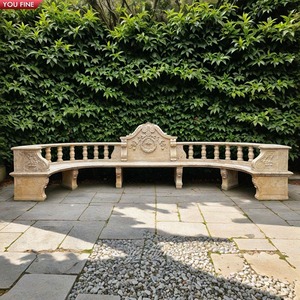 Panca Lunga Curva in <span class=keywords><strong>Marmo</strong></span> Naturale Scolpito a Mano per Giardino e Parco - Product Image 4