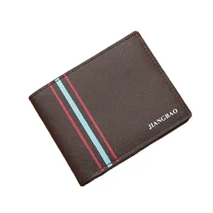 2023 new style wallet men short fashion thin wallet cross stripe wallets business zipper soft purse factory cheap wholesale