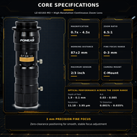 Objectif de vision industrielle POMEAS 6,5x à zoom continu 0,7x à 4,5x, mise au point fine 3 mm, WD 87 mm, monture C 2/3 pouces, OEM LZ-63102-M3
