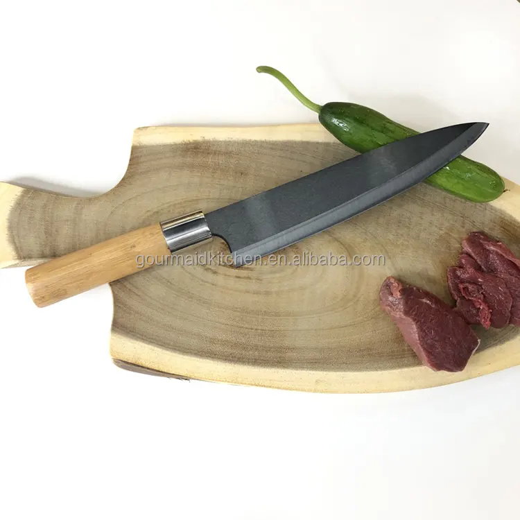 GOURMAID Bamboo Handle Zirconia Ceramic Knife 8.5 inch Black Zirconia Ceramic Knife