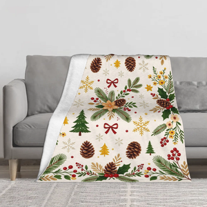 Custom Photo Blanket Christmas Pinecone Snowflake 280gsm 50x60 Inches Cozy Soft Flannel <b>Fleece</b> for Bed Couch Winter Gift - Product Image 2