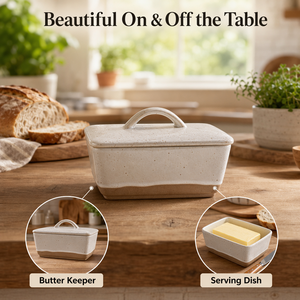 Beurrier en céramique avec couvercle, grand modèle, style campagnard, récipient à fromage avec couvercle <span class=keywords><strong>et</strong></span> poignée à boucle pour rangement sur comptoir de cuisine - Product Image 5