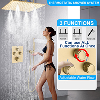 Système de douche intégré de luxe montage caché or brossé ensemble de robinet de douche pluie thermostatique de 16 pouces