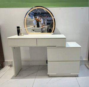 13. Coiffeuse moderne minimaliste en bois crème avec miroir éclairé et rangement multifonction, de luxe, pour chambre et appartement, pour le <span class=keywords><strong>maquillage</strong></span> - Product Image 1