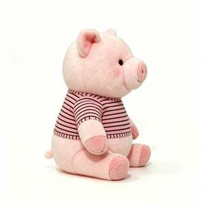 Peluche cochon rose personnalisée, cochon en peluche avec pull, poupée cochon à chemise rayée, cochon en peluche rond et assis, cochon de ferme en peluche - Product Image 2