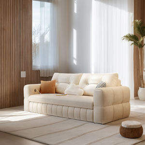 Canapé-<span class=keywords><strong>lit</strong></span> pliable deux <span class=keywords><strong>places</strong></span> en tissu blanc sans design moderne avec espace de rangement - Product Image 6