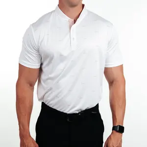 新款上市耐用高尔夫马球衫涤纶透气数码印花刀片领男式高尔夫衬衫