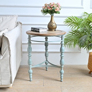 INNOVA Rustic Small Solid Wood Carved Coffee <b>Table</b> Shelf Metal Frame Easy Assembly Antique Shabby Chic Design Home Furniture - Product Image 3