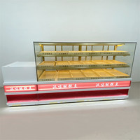 Vitrine de présentation pour pâtisseries en plexiglas, neutre, de comptoir, pour pâtisserie, boulangerie, gâteaux, avec éclairage LED, dos en verre, étagère à marches cubique