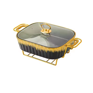 Ensemble de vaisselle rectangulaire de luxe pour marmite sèche en céramique chauffe-plat pour mariage hôtel marmite avec couvercle - Product Image 6