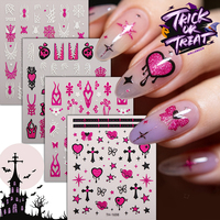 Autocollants Esthétiques Gothiques pour Ongles d'Halloween – Motifs Cœur, Toile d'Araignée, Alien – Lumineux et Phosphorescents dans le Noir – Outil de Nail Art Effrayant