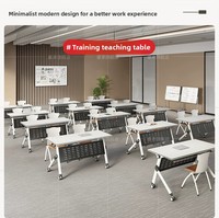 Table de conférence pliable avec chaises intégrées, combinable, mobile, multifonctionnelle, en acier inoxydable, nouveau style chinois, pour bureau