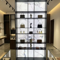 Mampara Divisoria Retroiluminada de Acero Inoxidable Ecológica y Duradera con Estantes de Textura de Piedra, Muebles Modernos de Lujo para el Hogar