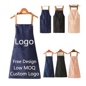 Custom Logo Unisex Canvas Waterproof Wear-resistant Chef Cooking Aprons with 2 Roomy Pockets for Cafe Restaurants Kitchen - Product Image 1