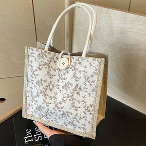 Sherwin Spring French-style Floral Canvas Tote <b>Bag</b> Hemp Lining <b>Small</b> Size Instagram-inspired Girly Design Fresh <b>Sweet</b> Work - Product Image 3