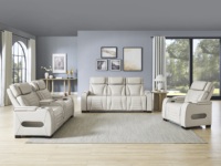 Sillón Reclinable para Cine en Casa, Asientos para Sala de Estar con Reclinación Eléctrica, Reposacabezas, Luz LED, Reposabrazos con Almacenamiento, Puerto USB y Tipo C, Beige