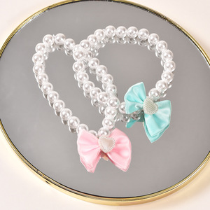 Collar de perlas para mascotas con lazo para gatos y perros, accesorios de bandanas de color rosa y verde menta, joyería XQ161 - Product Image 1
