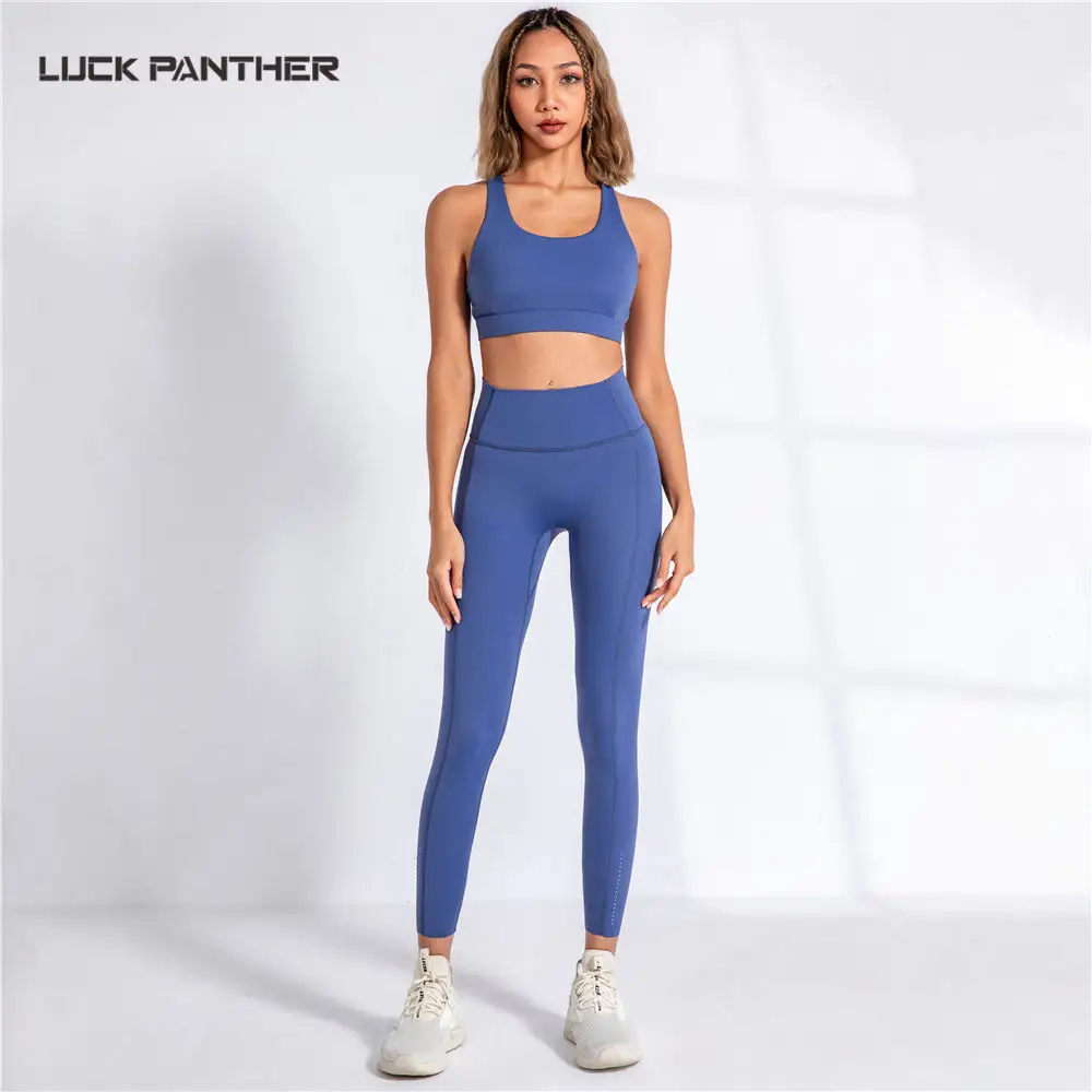 Set Fitness palestra donna Luckpanther Soft Yogawear a vita alta elasticizzato Leggings controllo pancia con reggiseno sportivo incrociato